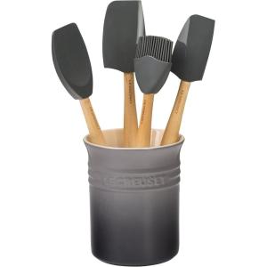 imageLe Creuset Silicone Craft Series Utensil Set with Stoneware Crock 5 pc CaribbeanOyster