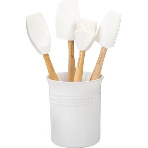imageLe Creuset Silicone Craft Series Utensil Set with Stoneware Crock 5 pc CaribbeanWhite