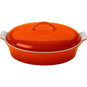 imageLe Creuset Stoneware Heritage Covered Oval Casserole 4 qt 14quot WhiteFlame