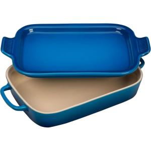 imageLe Creuset Stoneware Rectangular Dish with Platter Lid 14 34quot X 9quot WhiteMarseille
