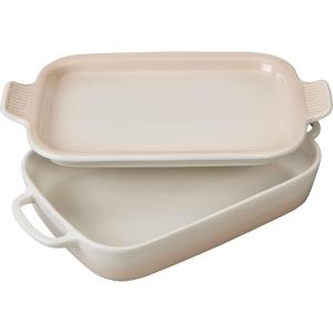 imageLe Creuset Stoneware Rectangular Dish with Platter Lid 14 34quot X 9quot WhiteMeringue