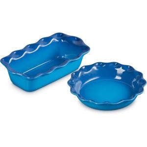 imageLe Creuset Stoneware Set of 2 9quot Heritage Fluted Pie and 9quot Fluted Loaf Dish WhiteMarseille