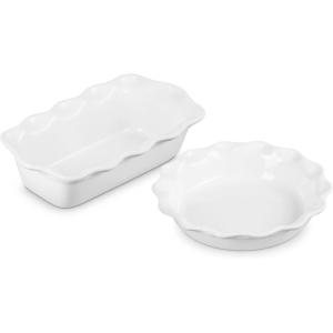imageLe Creuset Stoneware Set of 2 9quot Heritage Fluted Pie and 9quot Fluted Loaf Dish WhiteWhite