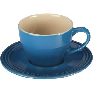 imageLe Creuset Stoneware Set of 2 Cappuccino Cups and Saucers  7 oz each WhiteMarseille