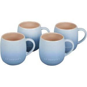 imageLe Creuset Stoneware Set of 4 Heritage Mugs 13 oz each CeriseCoastal Blue