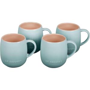 imageLe Creuset Stoneware Set of 4 Heritage Mugs 13 oz each CeriseSea Salt