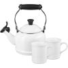 imageLe Creuset Enamel On Steel Demi Kettle ampamp Stoneware Set of 2 Mugs 125 qt Kettle ampamp 2 14 oz Mugs WhiteWhite