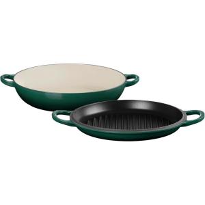 imageLe Creuset Enameled Cast Iron Multifunction Braiser with Grill Pan Lid 35 qt MarseilleArtichaut