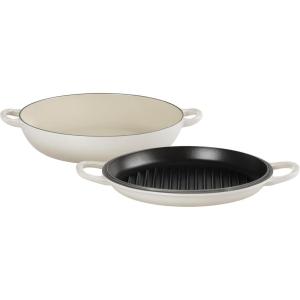 imageLe Creuset Enameled Cast Iron Multifunction Braiser with Grill Pan Lid 35 qt MarseilleMeringue