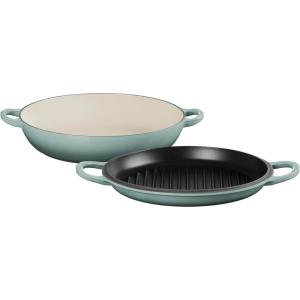 imageLe Creuset Enameled Cast Iron Multifunction Braiser with Grill Pan Lid 35 qt MarseilleSea Salt