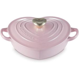 imageLe Creuset Enameled Cast Iron Traditional Shallow Heart Cocotte 125 Qt Chiffon Pink Light Gold HeartChiffon Pink