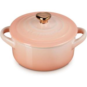 image:imageLe Creuset Stoneware Mini Round Cocotte 8oz Chiffon Pink with Gold Heart KnobPeche