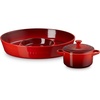 image:imageLe Creuset Stoneware Oval Chip amp Dip Platter amp Mini Cocotte Set CeriseCerise