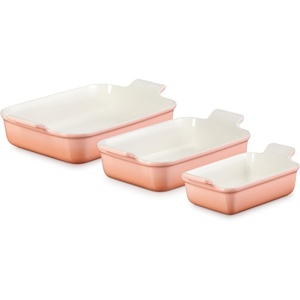 image:imageLe Creuset Silicone Stretch Lids 3 pc  Fits Rectangular Baking Dishes sizes 11 qt 25 qt and 4 qtPeche