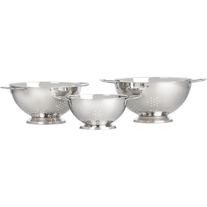 image:imageLe Creuset Stainless Steel Mixing Bowls with Glass Lids Set of 3  Set of 3 15 qt 3 qt and 5qtColanders
