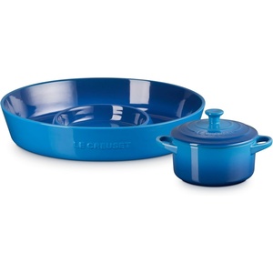 image:imageLe Creuset Stoneware Oval Chip amp Dip Platter amp Mini Cocotte Set CeriseMarseille