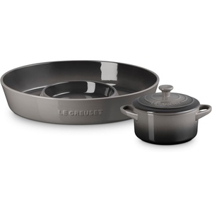 image:imageLe Creuset Stoneware Oval Chip amp Dip Platter amp Mini Cocotte Set CeriseOyster