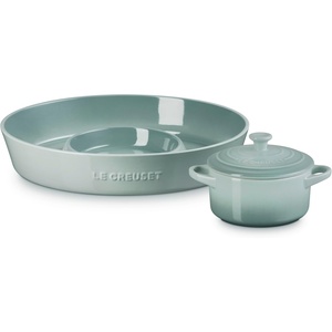 image:imageLe Creuset Stoneware Oval Chip amp Dip Platter amp Mini Cocotte Set CeriseSea Salt
