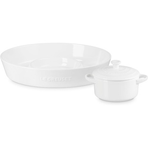 image:imageLe Creuset Stoneware Oval Chip amp Dip Platter amp Mini Cocotte Set CeriseWhite