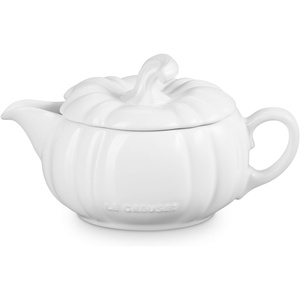 image:imageLe Creuset Stoneware Pumpkin Gravy Boat with Lid 14 oz LicoriceWhite